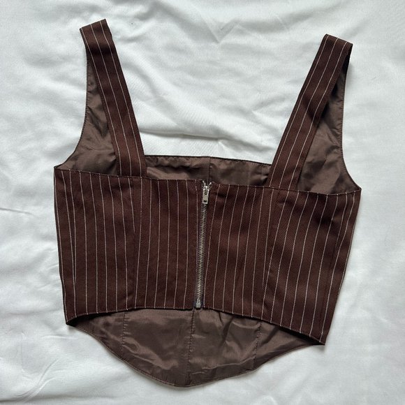 brown pinstripe Peppermayo bustier top - Picture 2 of 4
